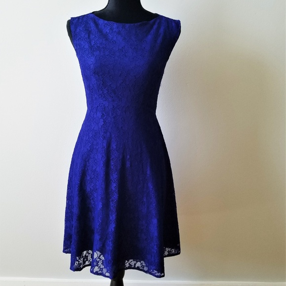 Royal Blue Lace Cocktail Dress - Picture 2 of 8